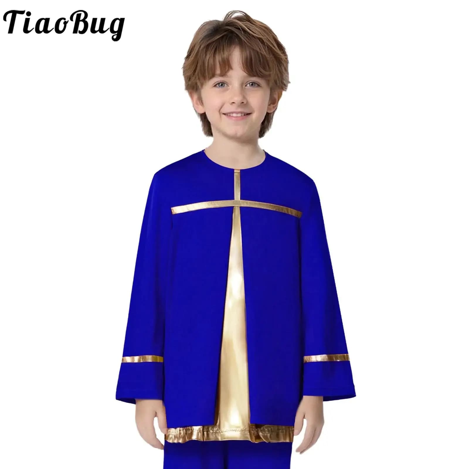 Ragazzi Ragazza Festival Sacerdote liturgico Cosplay Top Camicia da culto a maniche lunghe per lode Chiesa Coro Predicatori Costume da spettacolo