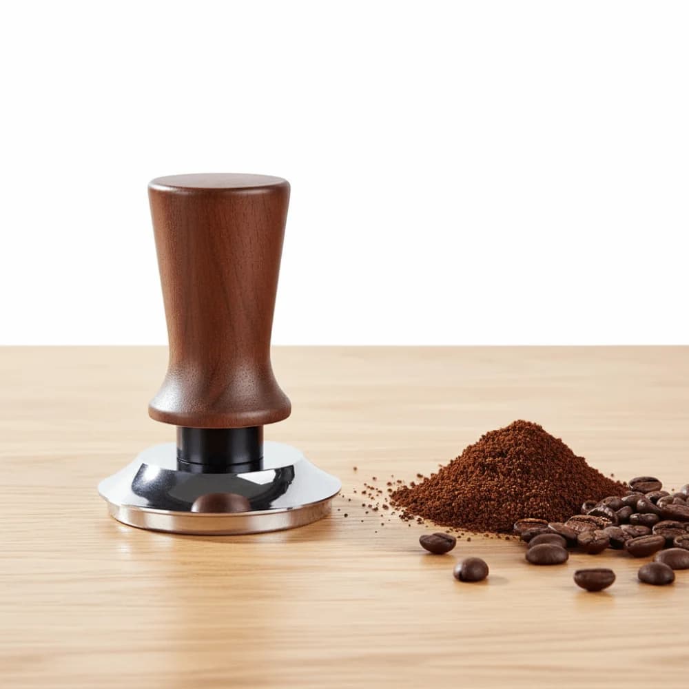 51/53/58MM Coffee Tamper Flat/threaded Bottom Springs Design Coffee Leveler Self-rebounding Wood Handle Coffee Powder Press
