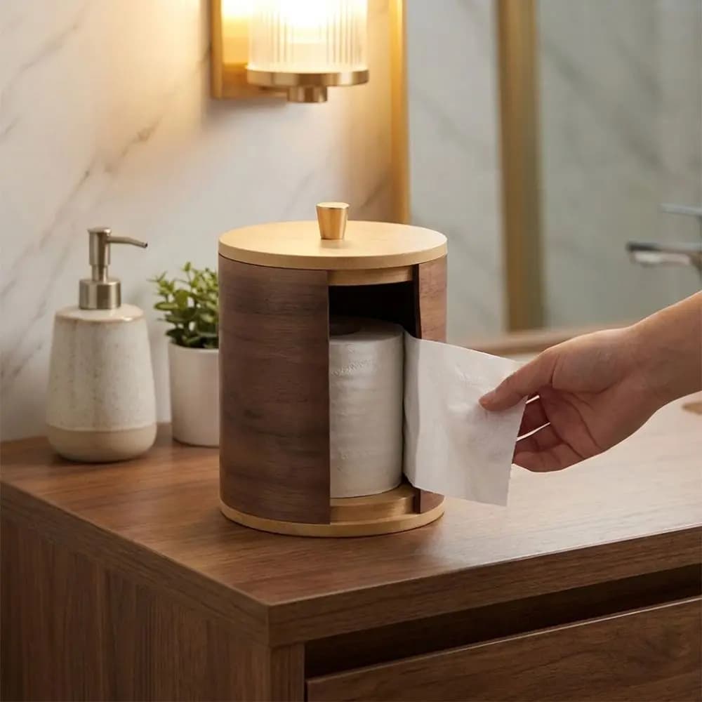 Wooden Tissue Storage Box Minimalist Retro Roll Paper Dispenser Large Capacity Handmade Toilet Paper Holder Home