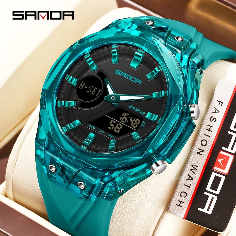 Orologio SANDA 6283 per Uomo, Display Doppio, Luminoso, con Sveglia, Antiurto, Sportivo, Digitale, alla Moda, al Quarzo