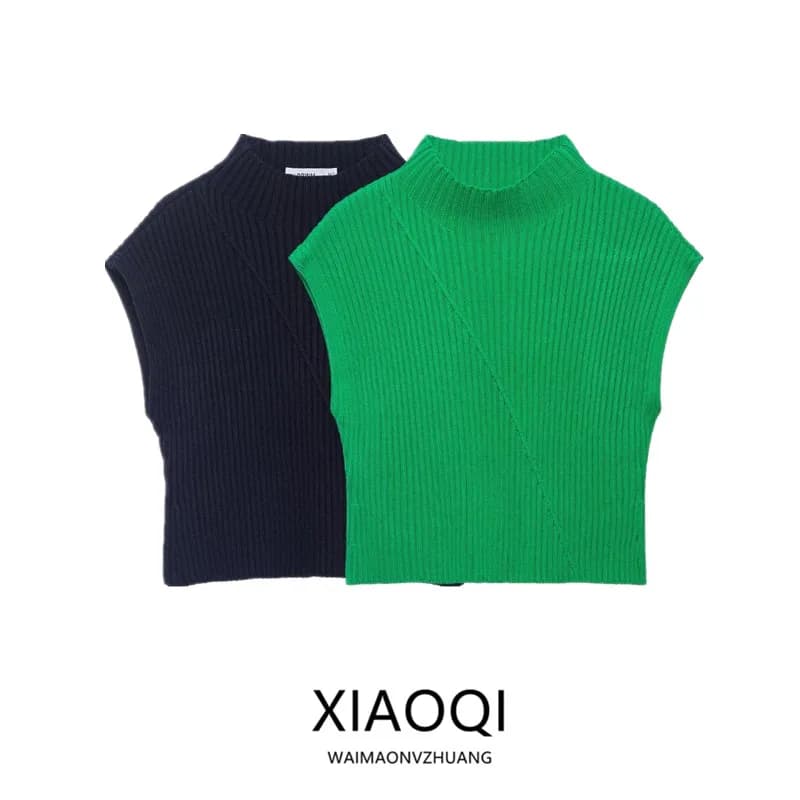 Fall 2025 New Women's Design Ribbed Vest Knitwear Loose Fit round Neck Striped Pattern T-Shirt Style Knitted Top