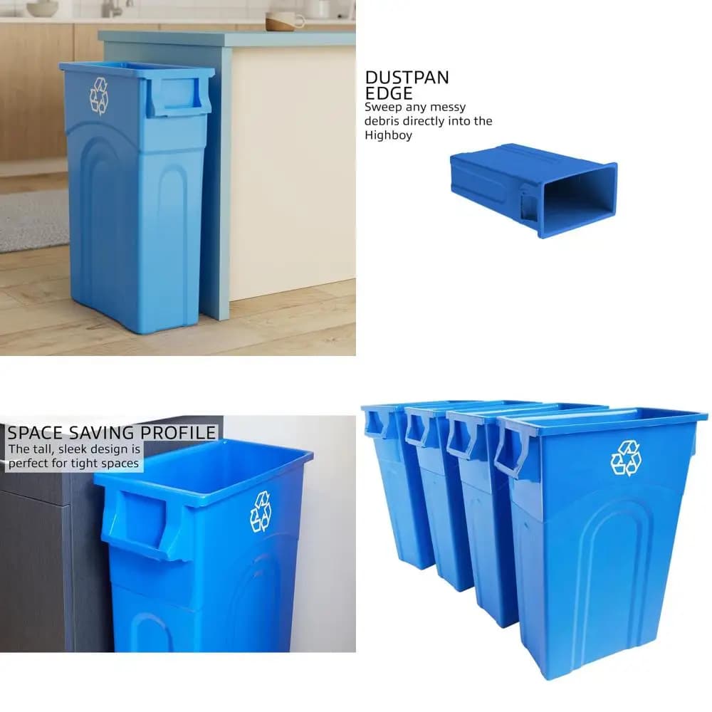 Contenitori per Riciclaggio Slim da 23 Galloni, Set da 4, in Plastica, Blu per Riciclo, Design Salvaspazio per Uso Interno ed Esterno