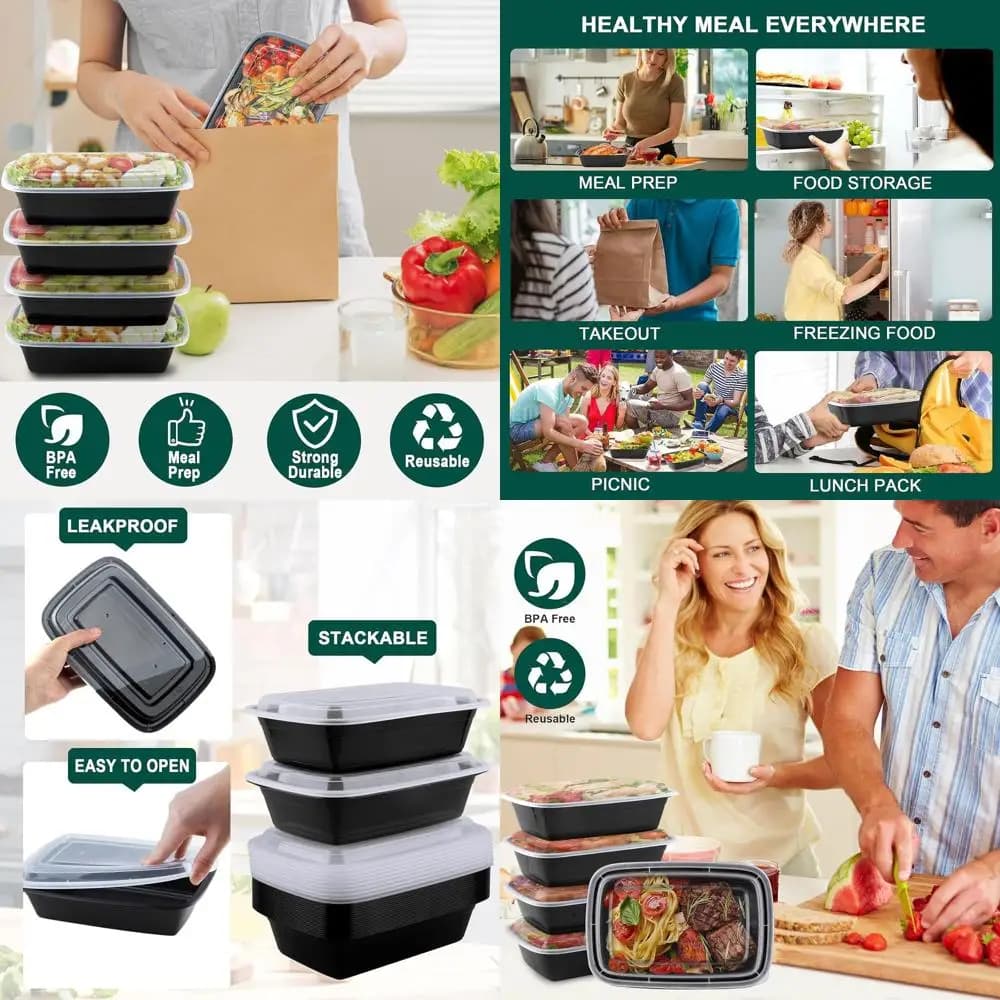 Contenitori per la preparazione dei pasti in plastica trasparente da 100 pezzi da 38 Oz con coperchi: usa e getta, senza BPA, impilabili, resistenti alle perdite, microonde e gratuiti