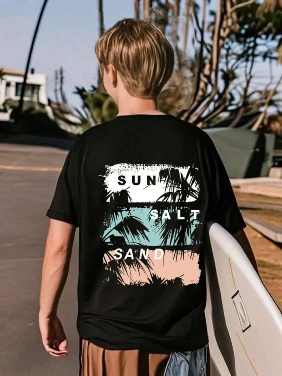 Tween Boys' Casual Graphic Print Crew Neck Short Sleeve T-Shirt, Summer Top 100% Cotton Kids Trendy Y2K Graphic Short-Sleeve Tee – Soft Quick-Drying Moisture-Wicking Casual Summer Top Perfect Gift
