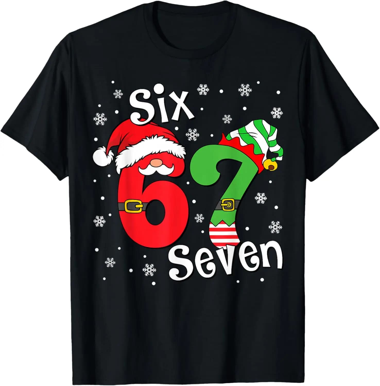 Funny Six Seven 67 Meme 6 7 Elf Santa Christmas Pajamas Kids T-Shirt Summer Short-Sleeved Breathable Sweat-Wicking Versatile