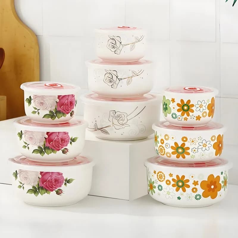 Set di tre pezzi, set di scatole per il pranzo in porcellana fine bone china in stile giapponese, ciotola per il pranzo in porcellana, thermos per cibi caldi con contenitori