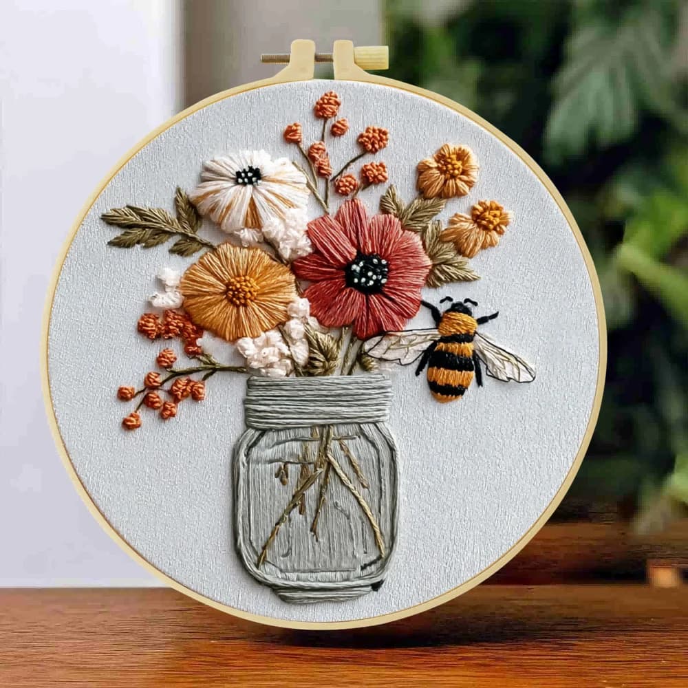 1 pz 20X20 CM/15X15 CM Ricamo Starter Kit FAI DA TE punto croce Cucito Arte-Fiori in un vaso