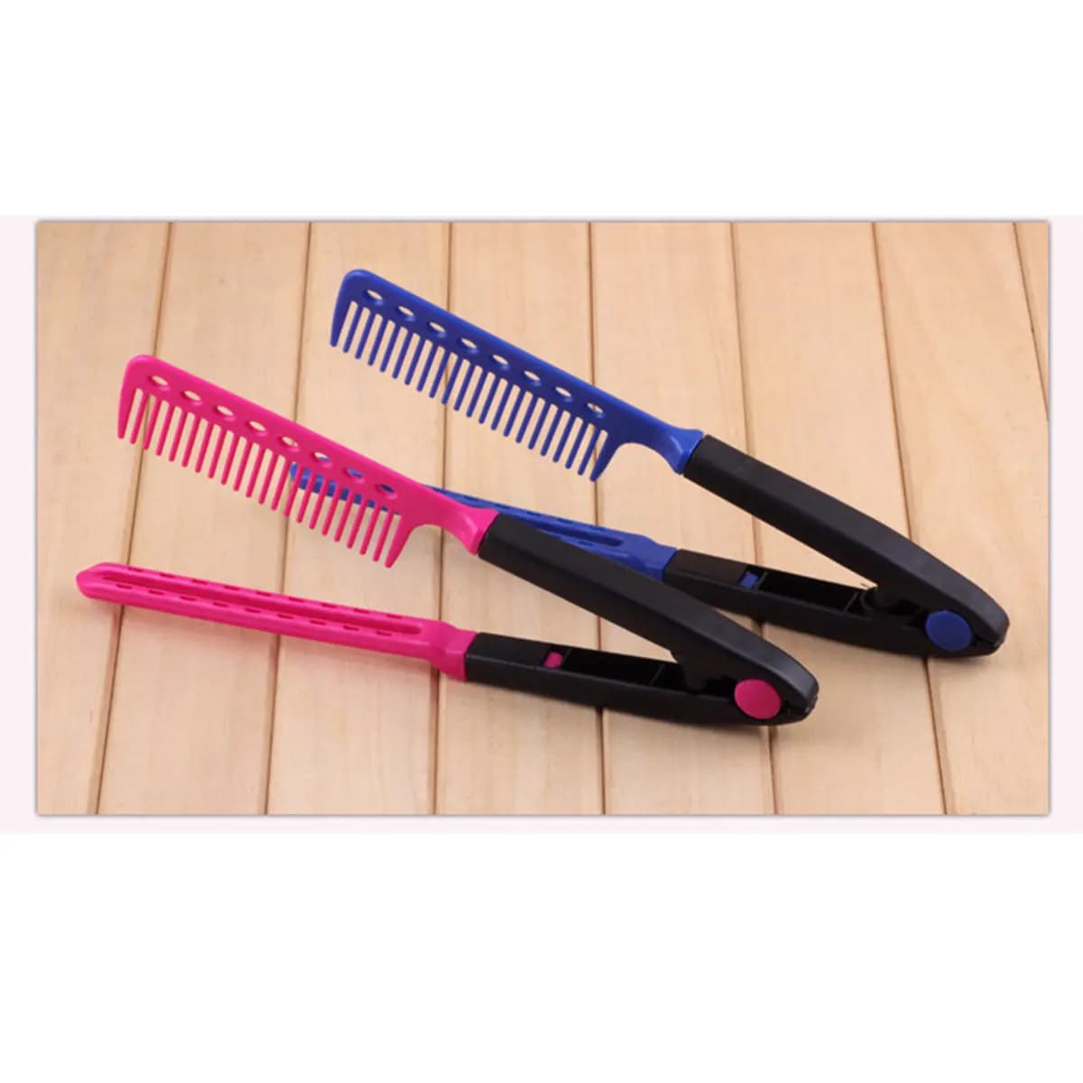 V Shape Folding Hairbrush Hair Straightener Comb Red Easy Use Portable Travel Hairdresser Salon Styling Tool Detangles Reduces