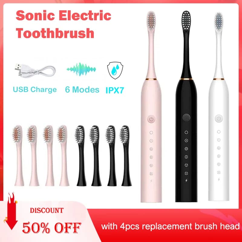 USB Rechargeable Smart Electric Toothbrush Clean Toothbrush Sonic Toothbrush with spare heads