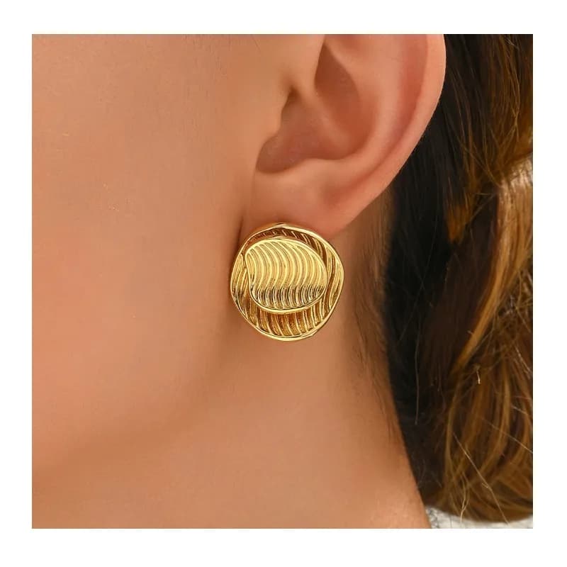 Orecchini da Donna di Alta Gamma in Stile Medievale Semplice, Orecchini a Perno Personalizzati con Design a Doppio Strato a Onda Rotonda