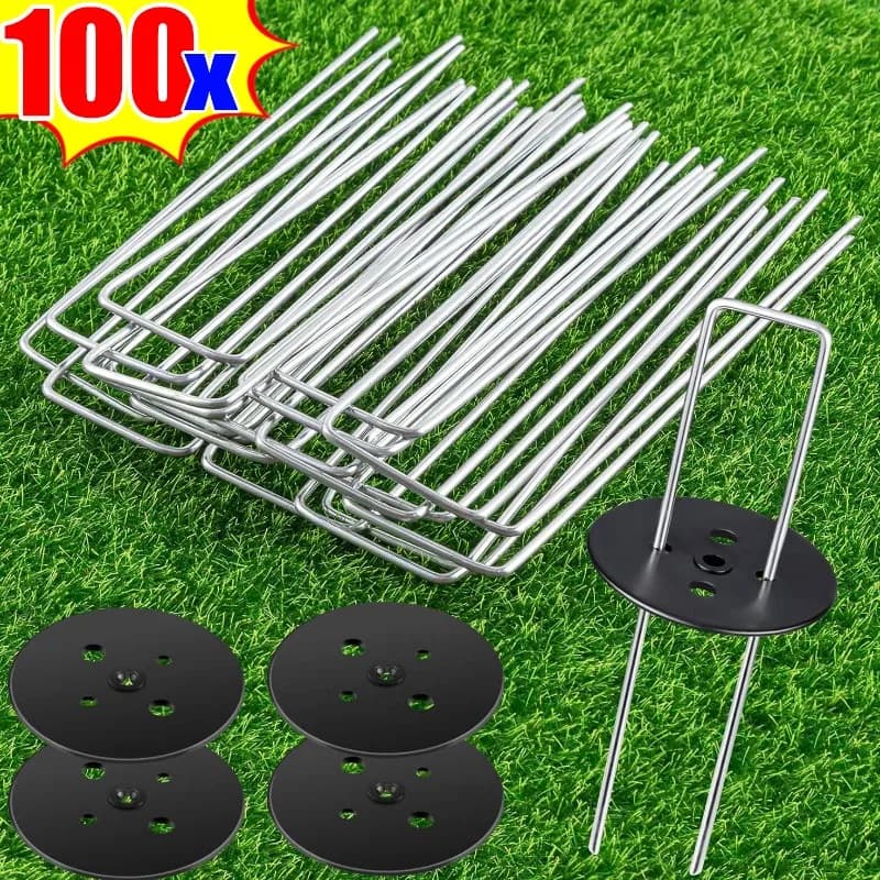 U-Shaped Garden Staples Landscape Pins Ground Pegs for Weed Barrier Fabric Sod Tent Lawn Yard Securing Spikes Anchoring Stakes