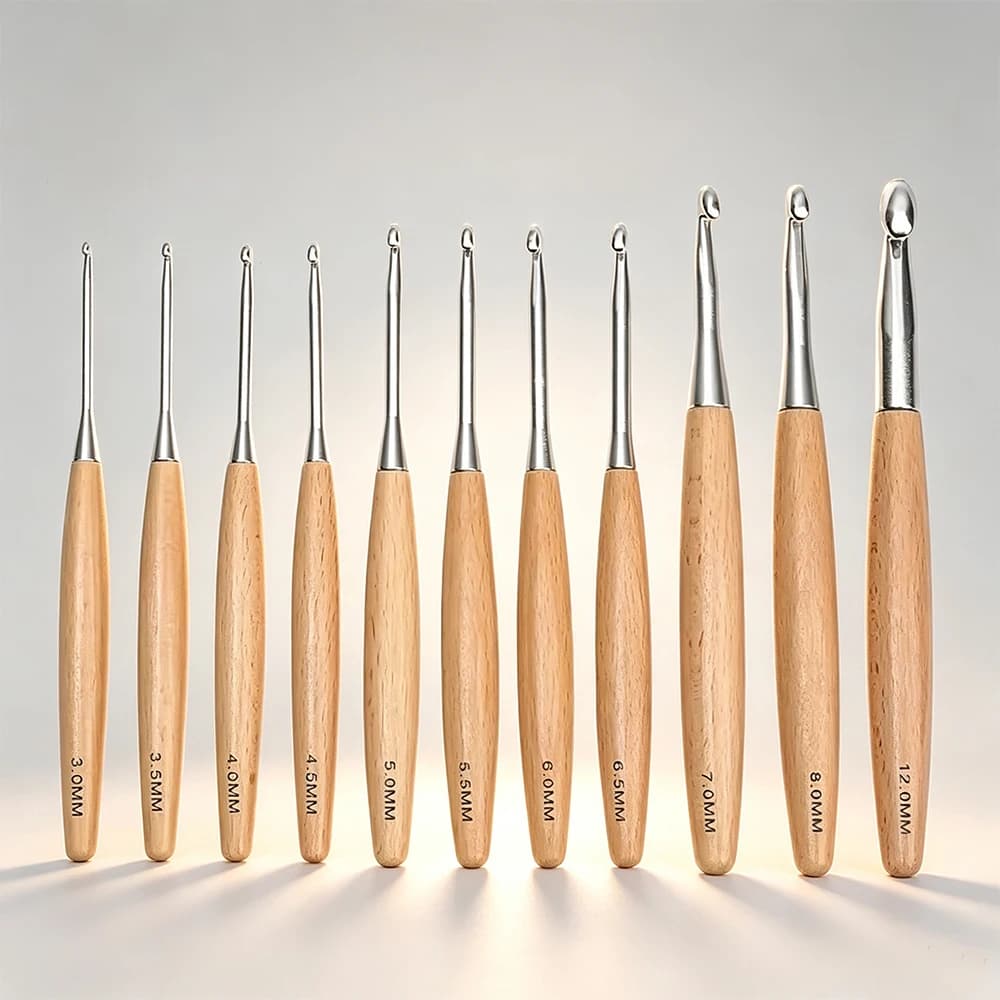 1/11pcs Wooden Handle Crochet Hooks 3.0-12.0mm Ergonomic Handmade Weaving Sweater Needle DIY Knitting Sewing Tools Accessories