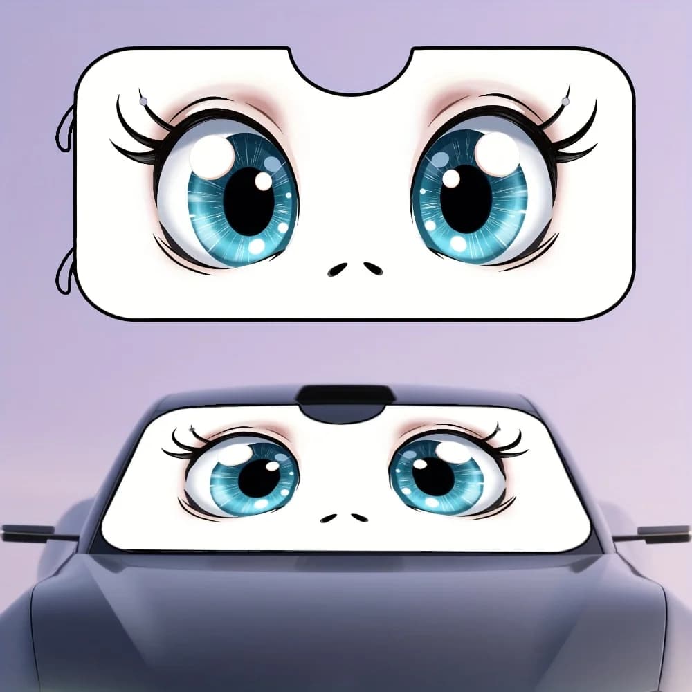1pc, Cartoon Eyes Artistic Print Car Windshield Sun Shade, Foldable Sun Visor, Keeps Vehicle Interior Cool, Perfect For Daily Us