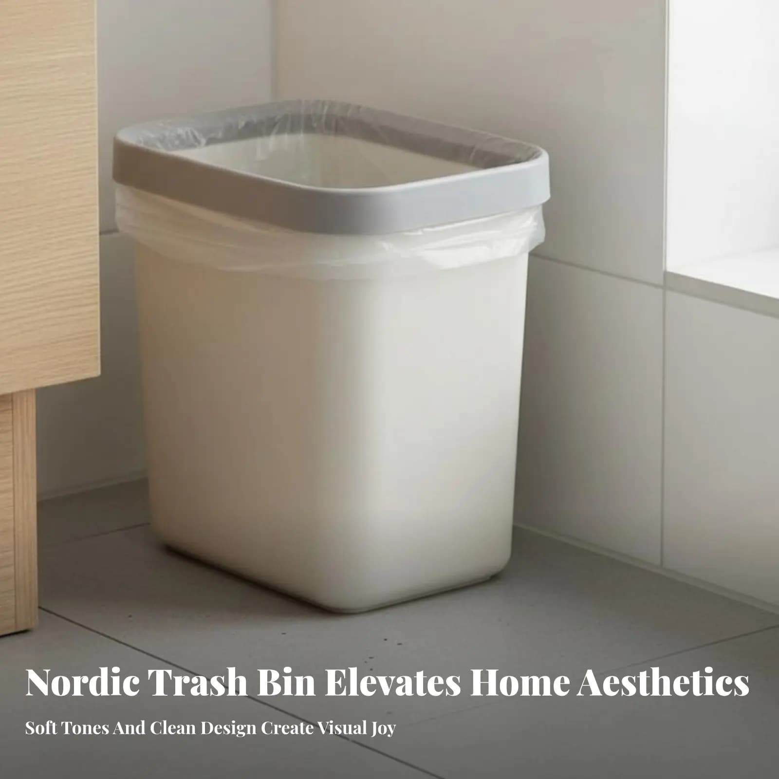 Cestino per Rifiuti in Plastica Sottile Salvaspazio, Bidone Stretto con Collare a Pressione, Contenitore per Spazzatura dal Design Minimalista
