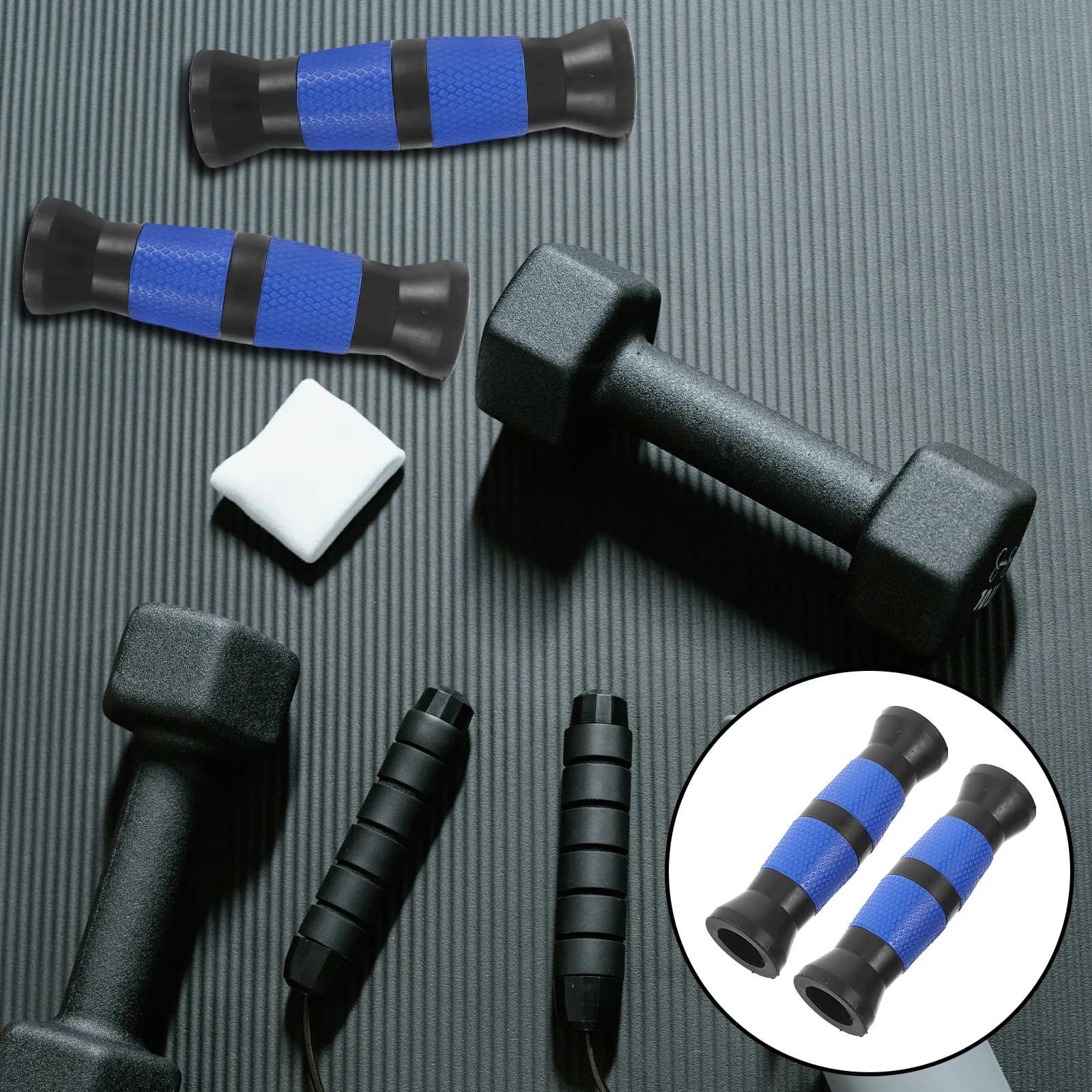 2 Pezzi Copri Maniglie per Manubri Blu e Neri, Protezioni Antiscivolo Spesse per Mani, per Allenamento della Forza, Portatili e Riutilizzabili