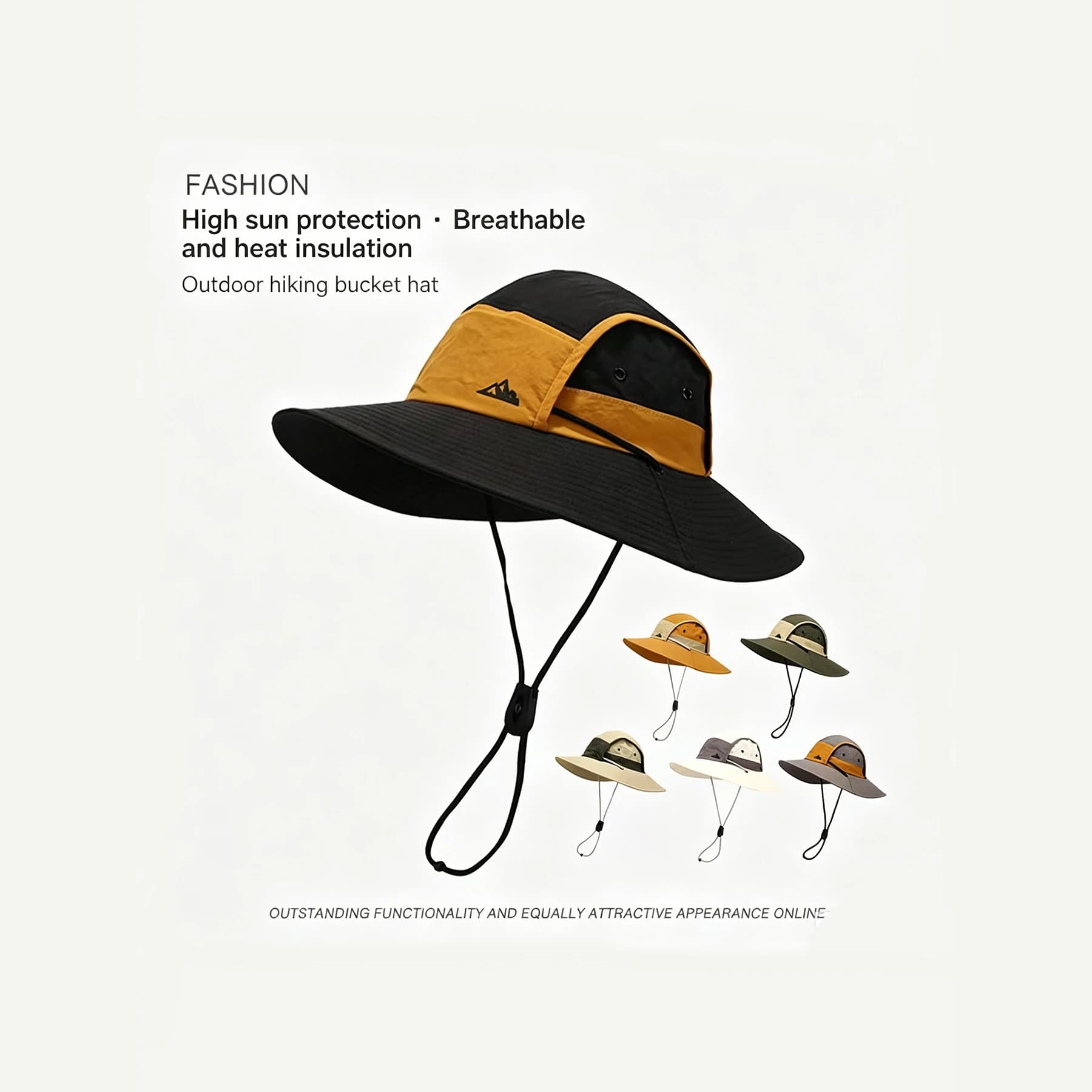 Wide-brim color-block outdoor sun protection mountaineering hat, waterproof and windproof fisherman hat, men's outdoor camping