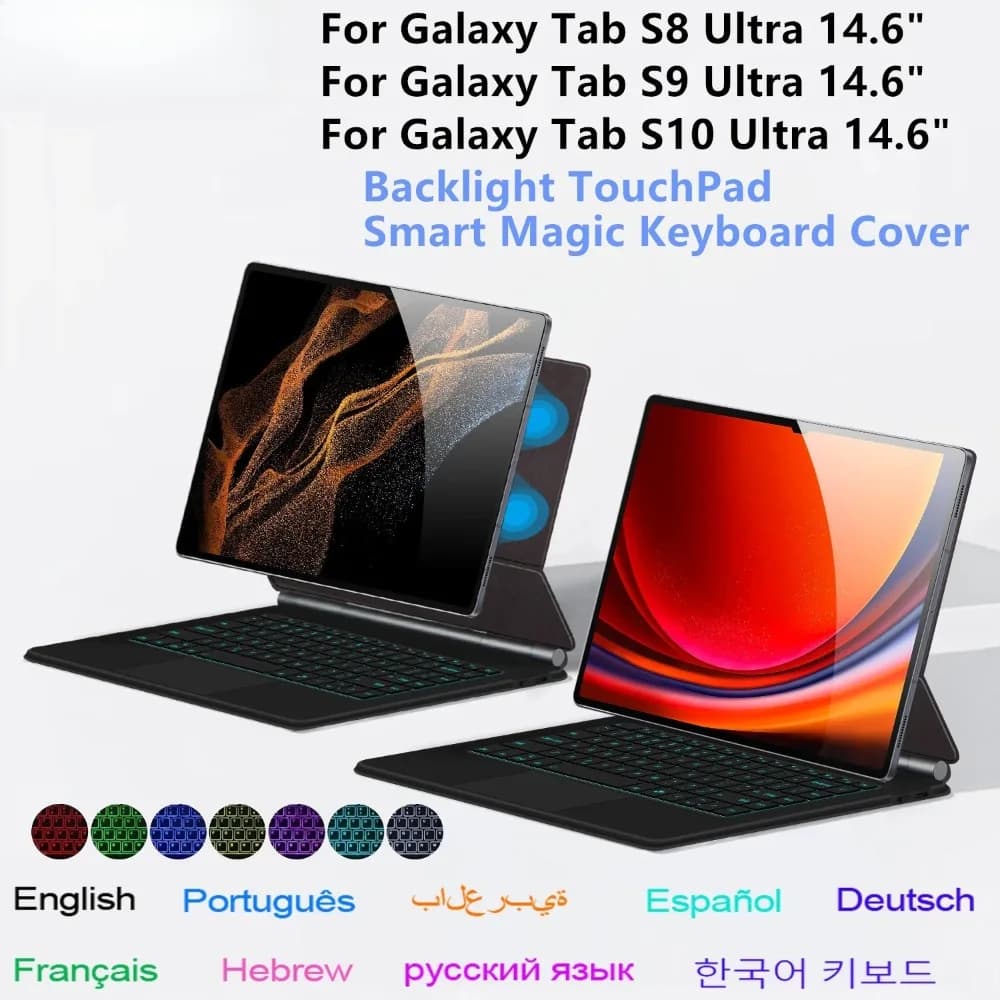 Tastiera magica per Samsung Galaxy Tab S8 Ultra 14.6 In S9 Ultra S10 Ultra Tablet Custodia magnetica Smart Case Tastiera spagnola portoghese