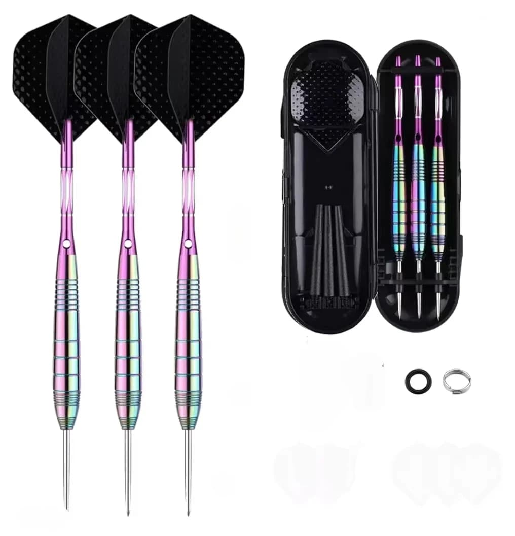 Set di freccette professionali 24G Punta in acciaio metallico Freccette a botte arcobaleno con protezione per albero in nylon Set di freccette per principianti Giocatore di freccette3 pezzi
