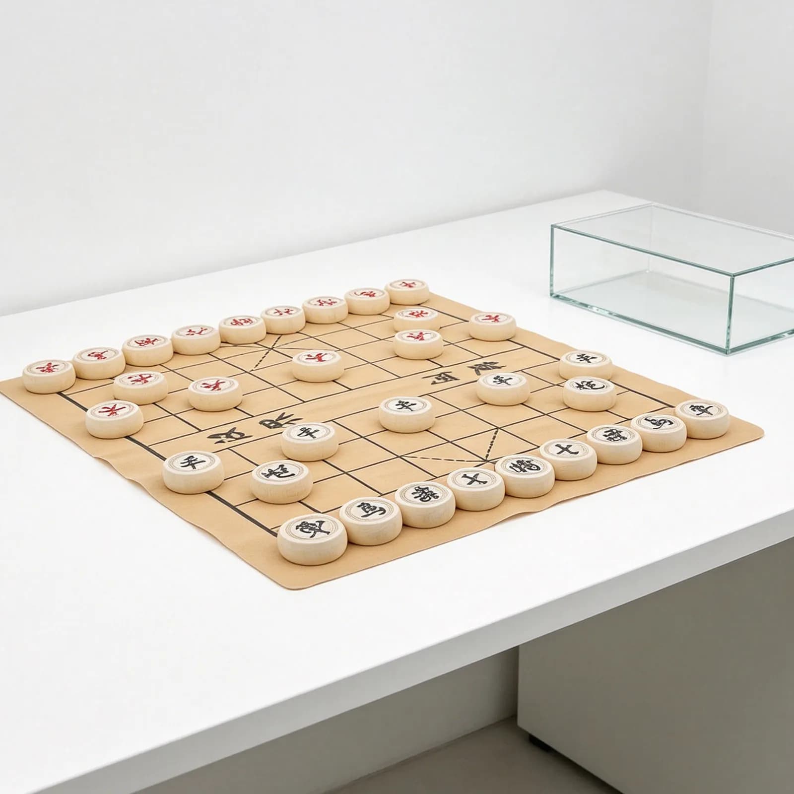 Set di Scacchi Cinesi Xiangqi in Legno con Scacchiera in PU, Gioco di Strategia Tradizionale Portatile per Adulti, Viaggi e Riunioni Familiari