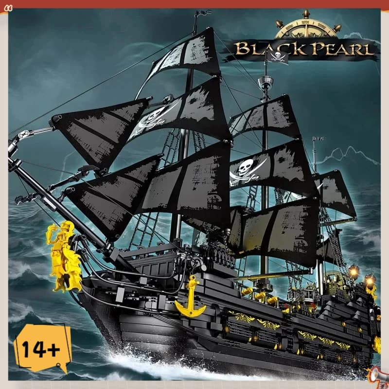 Set di Costruzioni Nave Pirata Perla Nera 4708 Pezzi, Modello da Film, Barca dell'Avventura Scheletro, Mattoncini da Assemblare, Giocattoli per Bambini, Regali di Compleanno