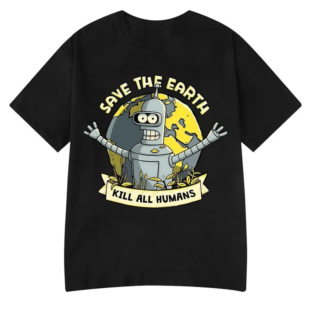 Magliette divertenti Save The Planet Kill All Human Robot Stampa grafica T-shirt Uomo Donna T-shirt a maniche corte Top in cotone oversize