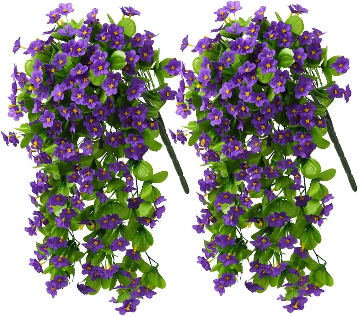 2 Pieces Artificial Flowers Pendants, Fin Plants Pendants UV Resistant for Walls and Interior