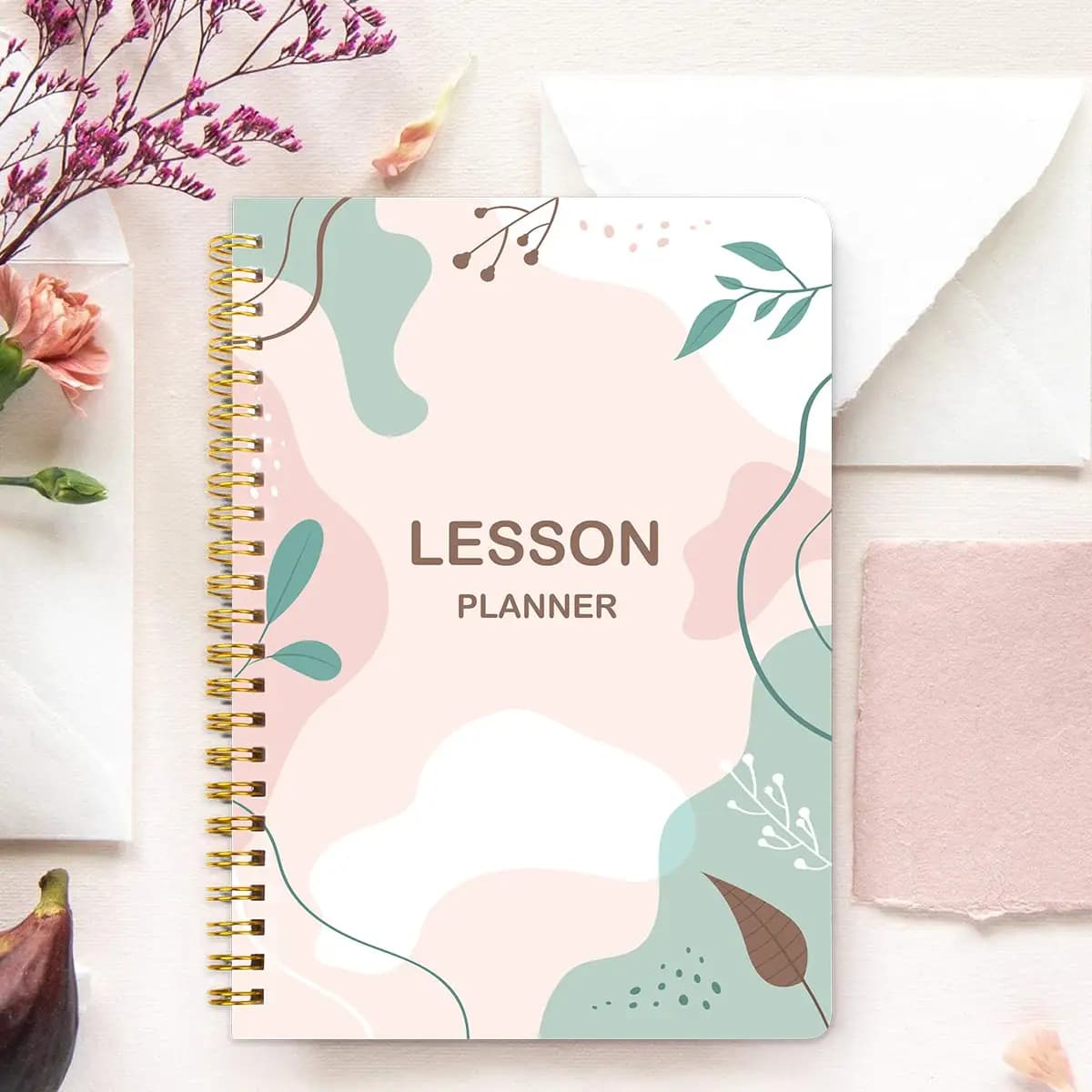 Agenda lezioni A5 per insegnanti, quaderno a spirale per pianificazione didattica, organizer per registrazioni di lezioni, copertina botanica pastello