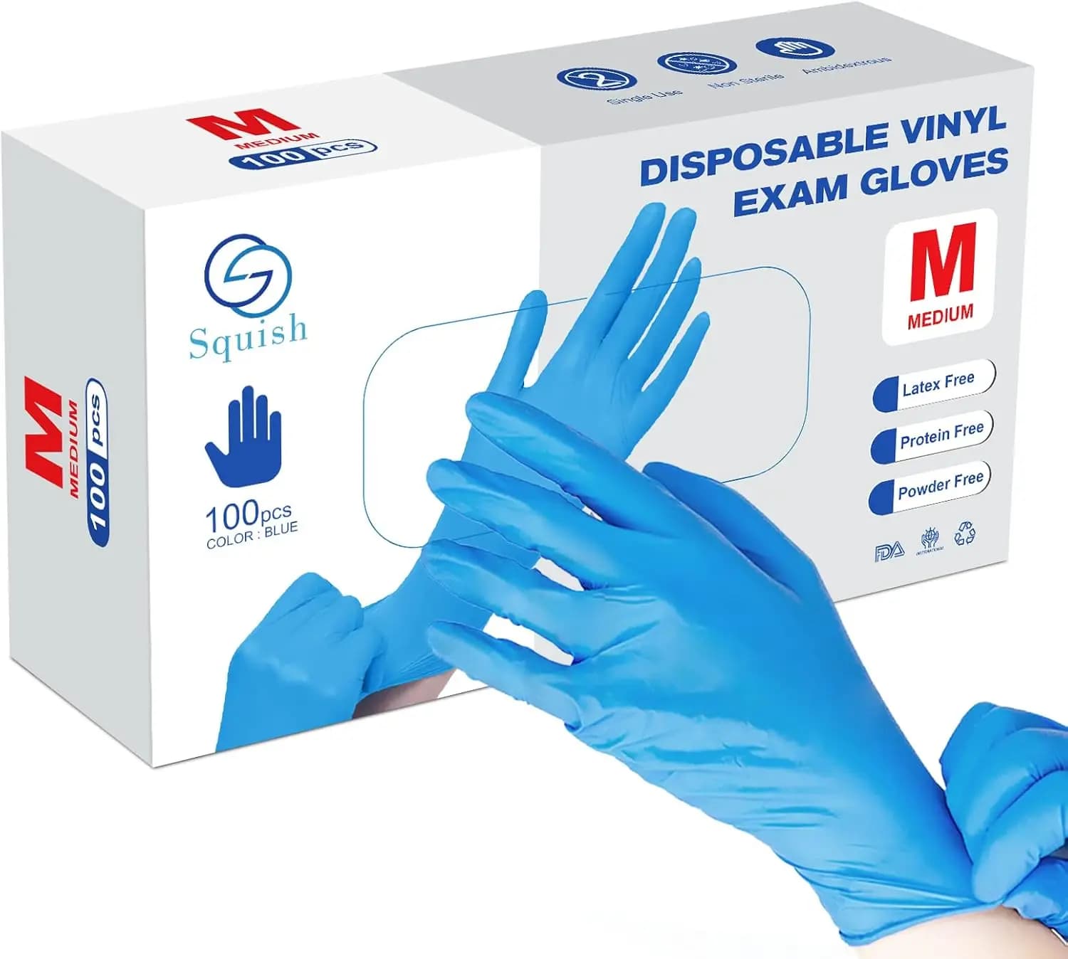 Guanti monouso blu, in vinile misto da 4 mil, senza polvere e senza lattice, confezione da 100 per pulizie e uso in cucina