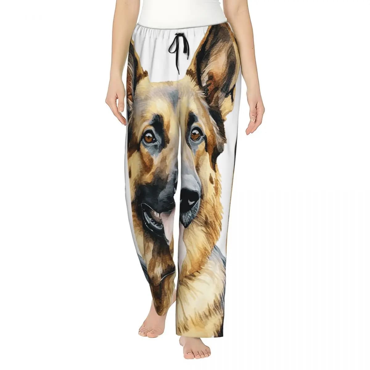 Custom Watercolor German Shepherd Women Pajama Pants Lounge Sleep Sleepwear Bottoms with Pockets