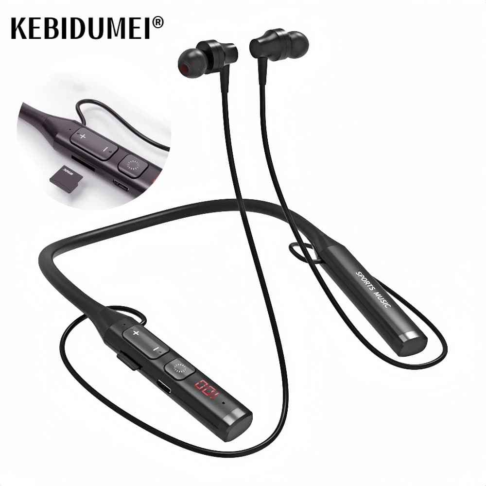 3 in 1 Bluetooth 5.0 Sport Auricolari wireless Magnete con archetto da collo Cuffie stereo HIFI Supporto Lettore MP3 Radio FM Scheda TF con microfono
