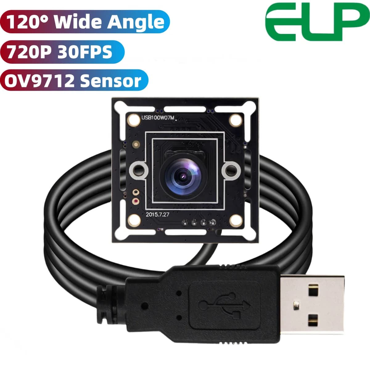 Modulo Telecamera USB di Sicurezza ELP Mini, 1MP 720P, Sensore CMOS OV9721, Lente M7 32*32mm, Messa a Fuoco Fissa, Mini Webcam per PC e Laptop Windows