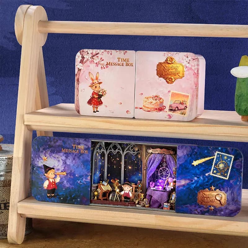 DIY Wooden Time Message Box Mini Casa Figurines Miniatures Kits Assembled Doll Houses for Friends Birthday Gift Home Decor Craft