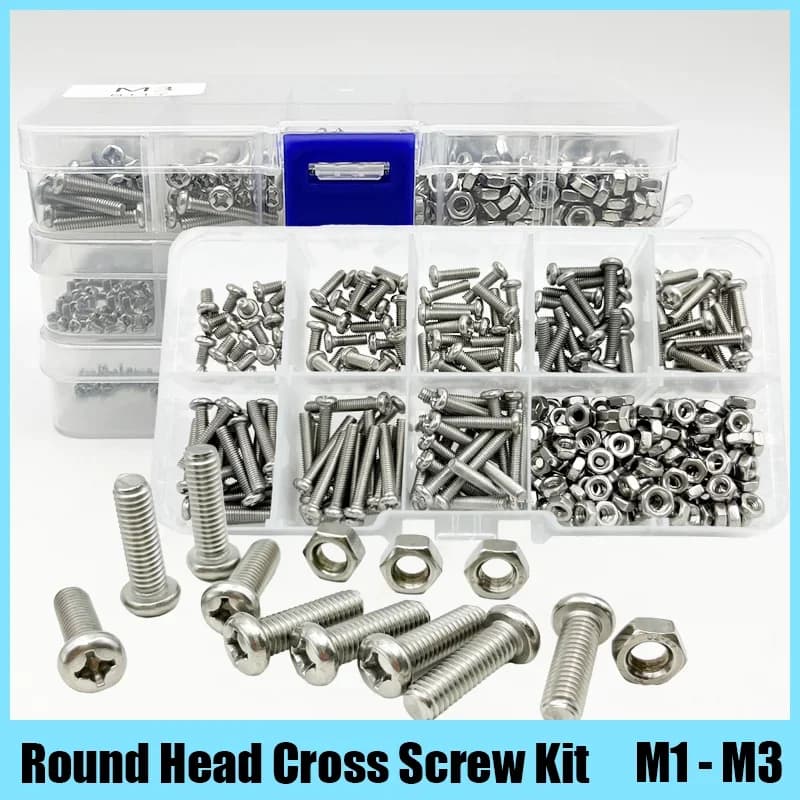 Set di viti a testa tonda a croce M1, M1.2, M1.6, M2, M2.5, M3 in acciaio inossidabile A2, bulloni a testa bombata, viti per macchine piccole Phillips