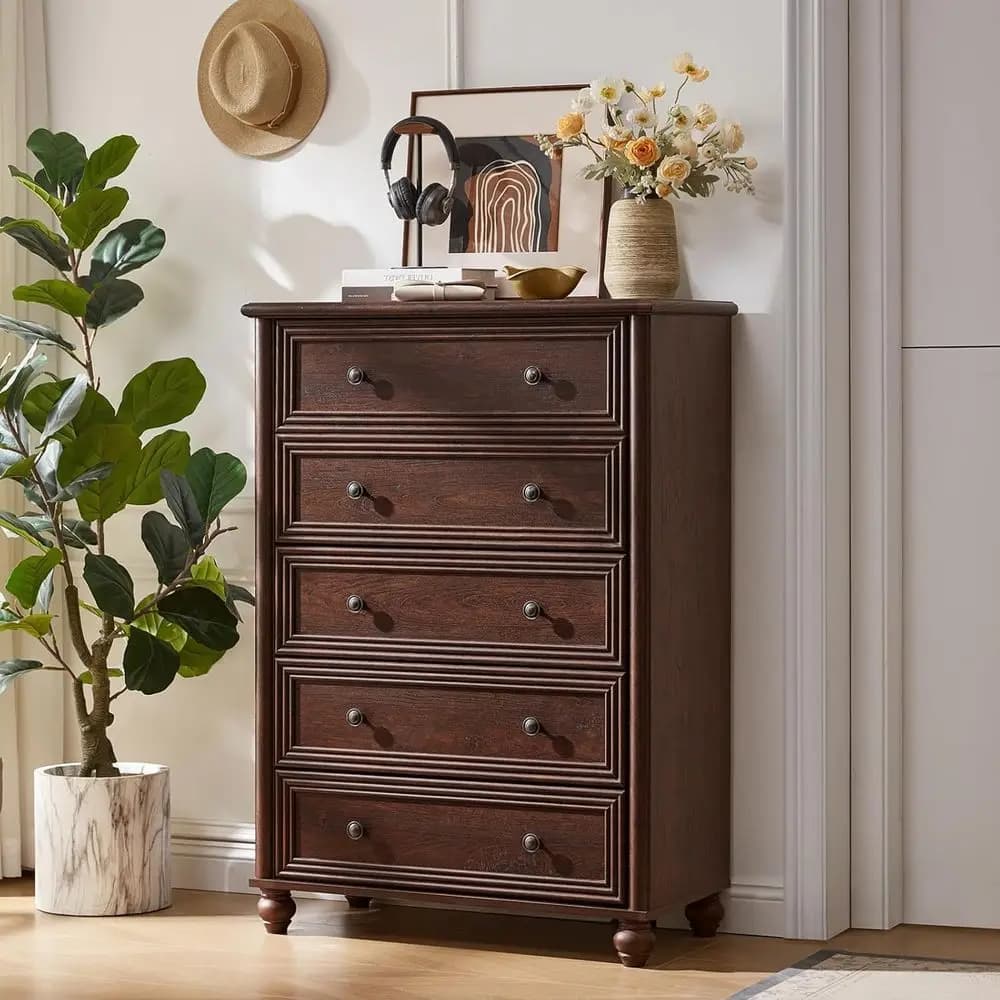 Cassettiera Alta a 5 Cassetti per Camera da Letto, Organizzatore con 45 Cassetti in Legno Rustico e Maniglia in Metallo per Armadio, Soggiorno o Corridoio