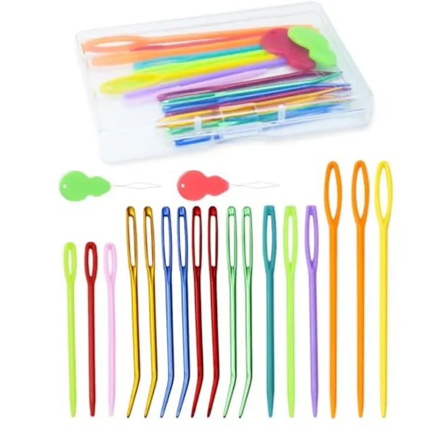 19 Pcs Yarn Needles Set, Assorted Yarn Needles Bent Tapestry Needle Weaving Needle Darning Needles Plastic Needles Large Eye Bl