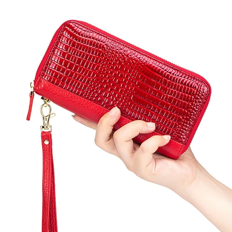 Borsa a mano in vera pelle RFID per donna 2025 Portafoglio in pelle di mucca da donna di nuova moda Borsa a mano con pochette porta carte di grandi dimensioni