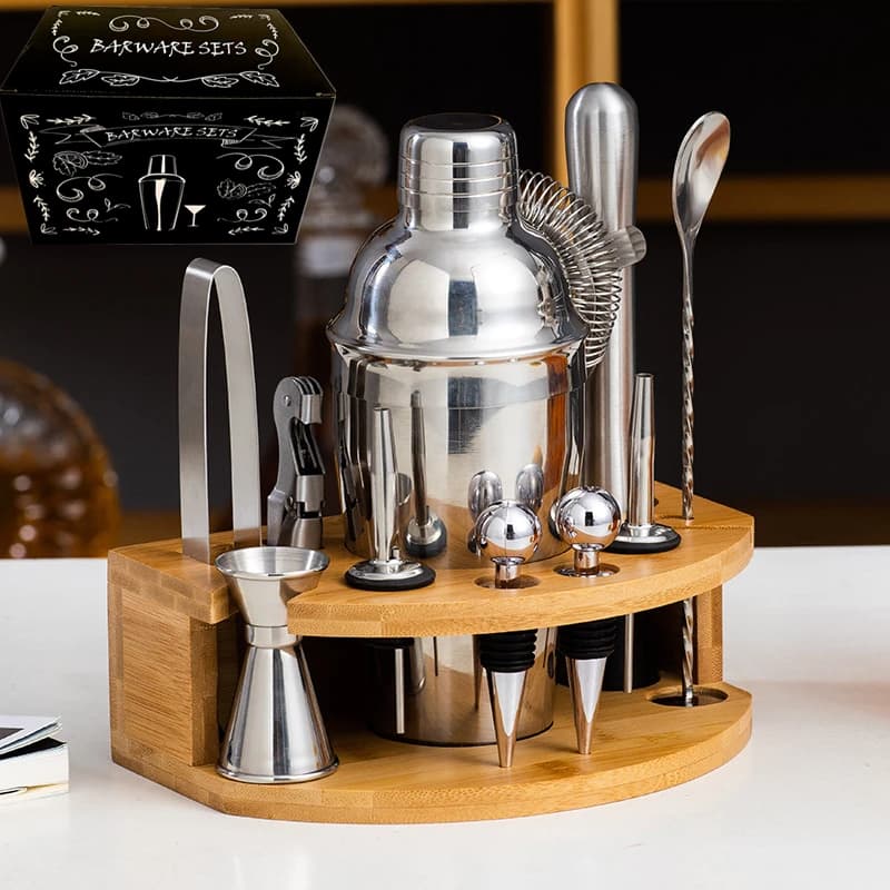 12 pz/set 750ml In Acciaio Inox Cocktail Shaker Mixer Drink Barista Kit di Bar Con Rack In Legno Bar Set Bar Strumento