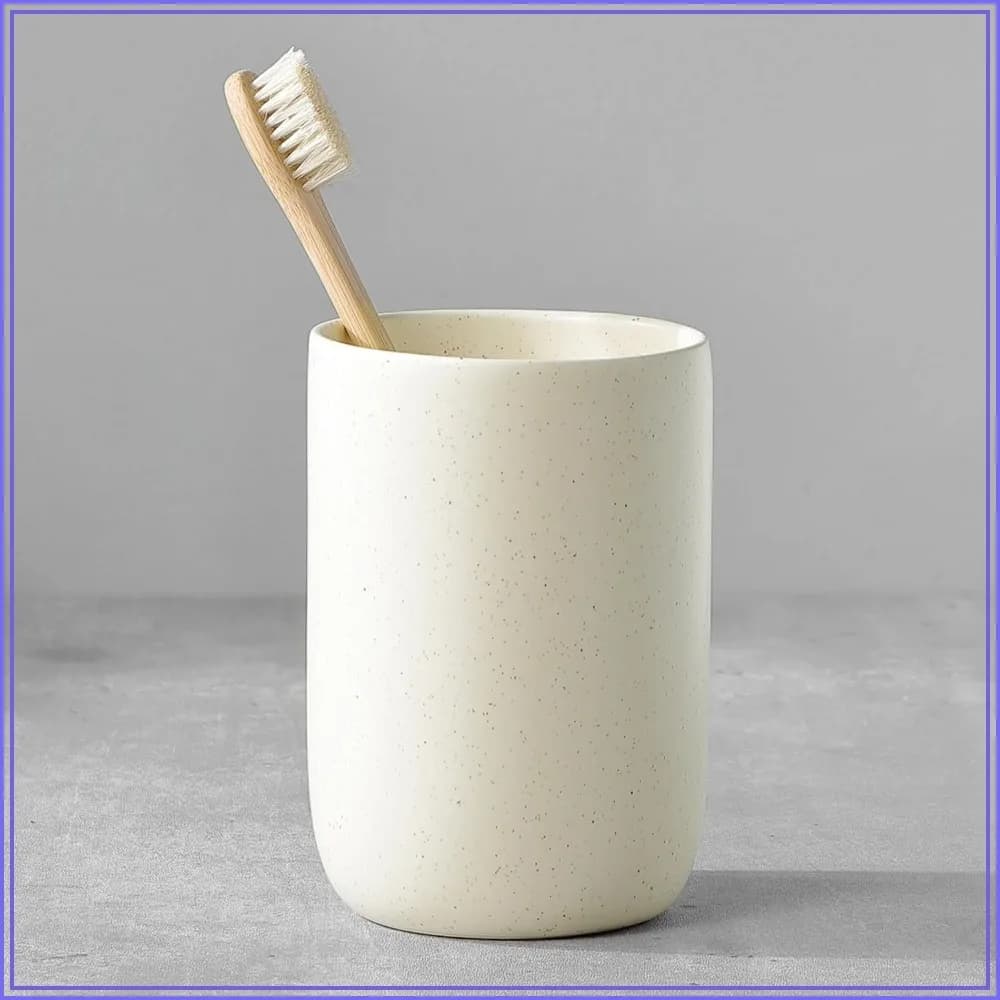 Ceramic Toothbrush Holder - Beige Bathroom Tumbler Cup for Toothpaste, Mouthwash, and Counter Organization