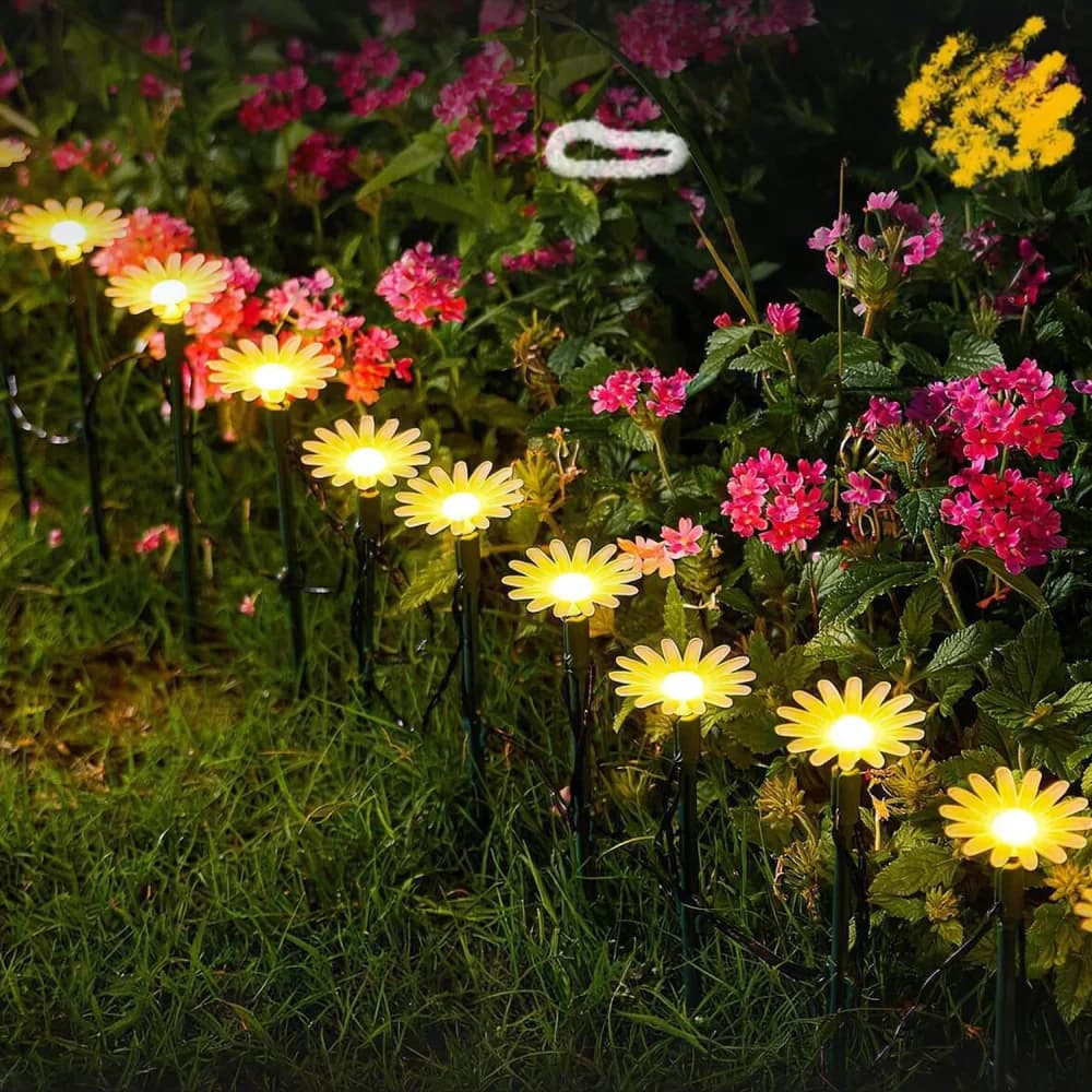 Solar Powered Daisy Mushroom LED Landscape Lights Outdoor Waterproof String Lamp For Garden Pathway Yard Ornament