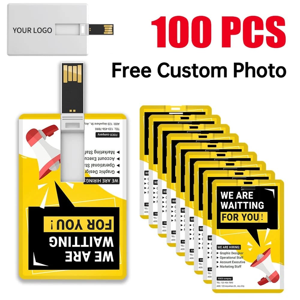100 PEZZI/LOTTO Chiavetta USB a Forma di Carta di Credito Ultra Sottile con Logo Personalizzato Gratuito, Pen Drive 64GB, Modello Carta Bancaria, Memory Stick, Regalo Souvenir 1GB