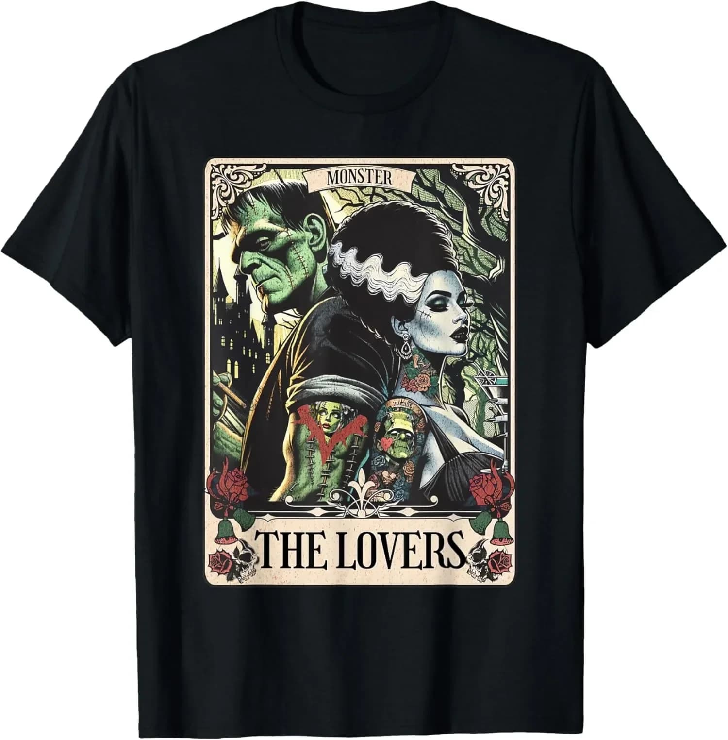 Maglietta unisex con carte dei tarocchi Monster Frankenstein And Bride The Lovers