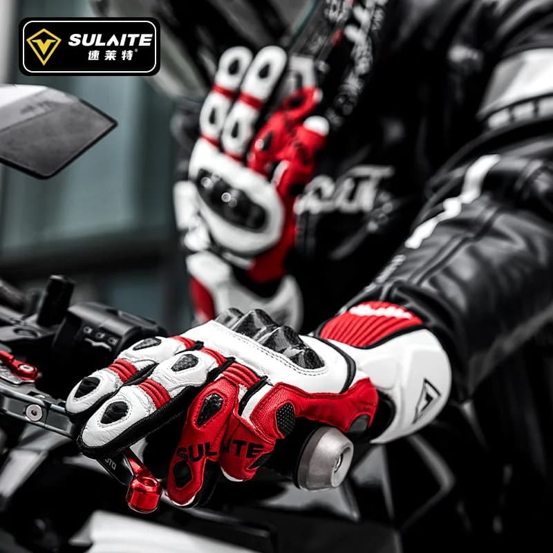 Guanti da Moto SULAITE in Fibra di Carbonio, Certificati CE Livello 2, Traspiranti, Antiurto, per Tutte le Stagioni, Guanti Protettivi per Motociclisti Adulti