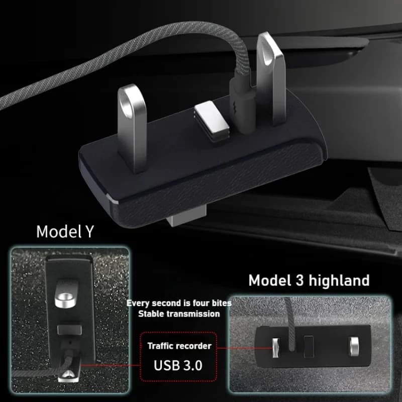 4-in-1 USB Extender Charger Upgrade Data Transfer Glove Box Docking Station for Tesla Model 3 Y 3+ Y Juniper USB Hub Ports Car