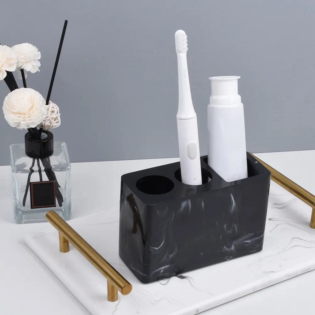 Brush holder in Resin Effetto Marmo, Bathroom Organizer for Dentifricio and Electric Brushes, Easy to Clean with Drenante Design