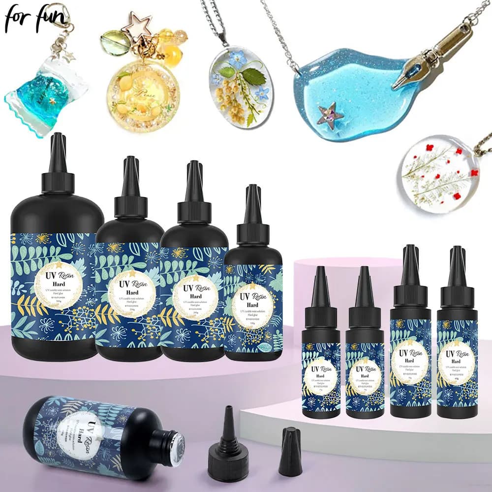 Per divertimento 25g-500g Colla dura in resina cristallina polimerizzazione ultravioletta resina epossidica colla UV cura solare strumenti per la creazione di gioielli fai da te