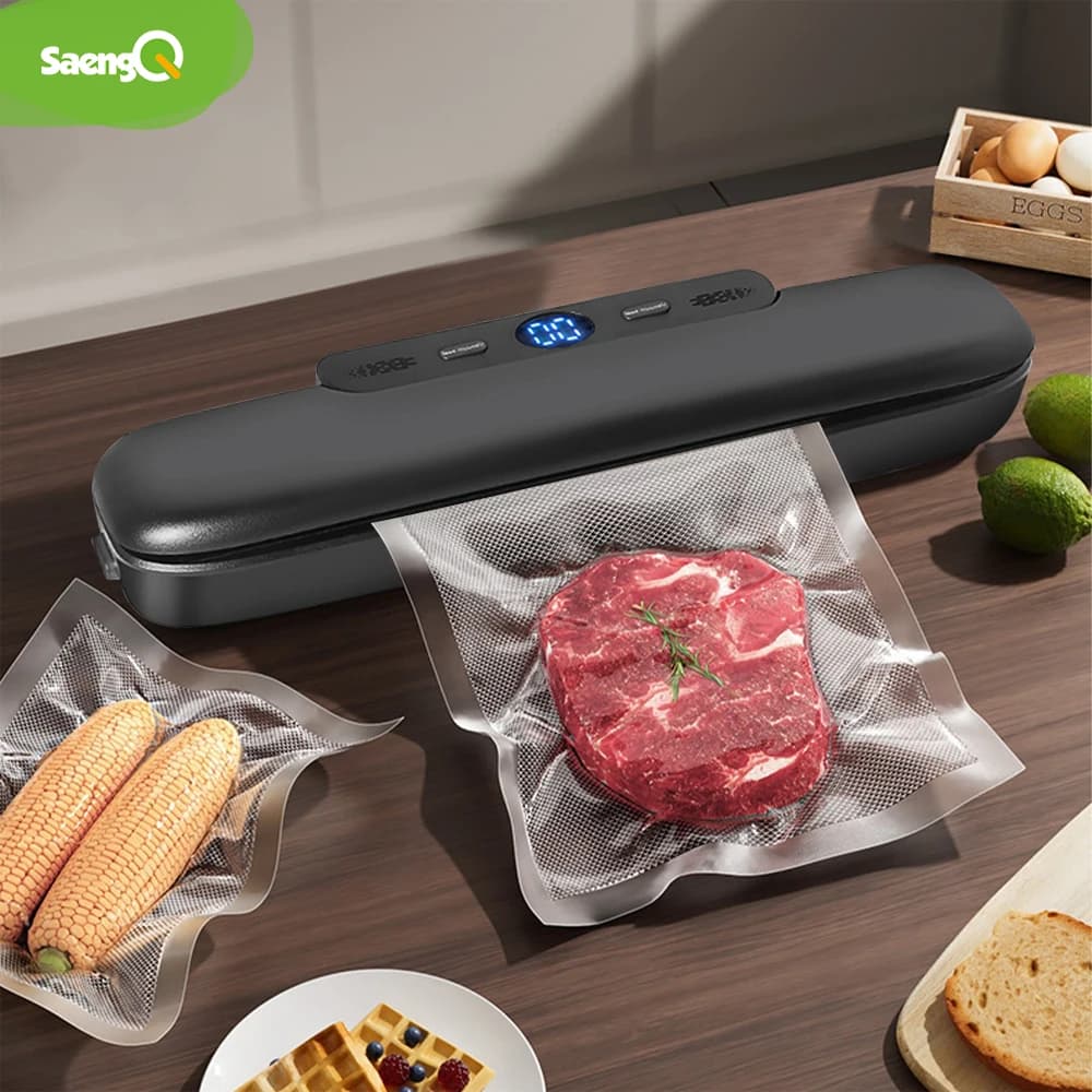 saengQ Vacuum Sealer Machine Goods Packaging Machine Vacuum Sealer for Food with 10 Piece Free Vacuum Bags Vacuum Sealing for Home Food