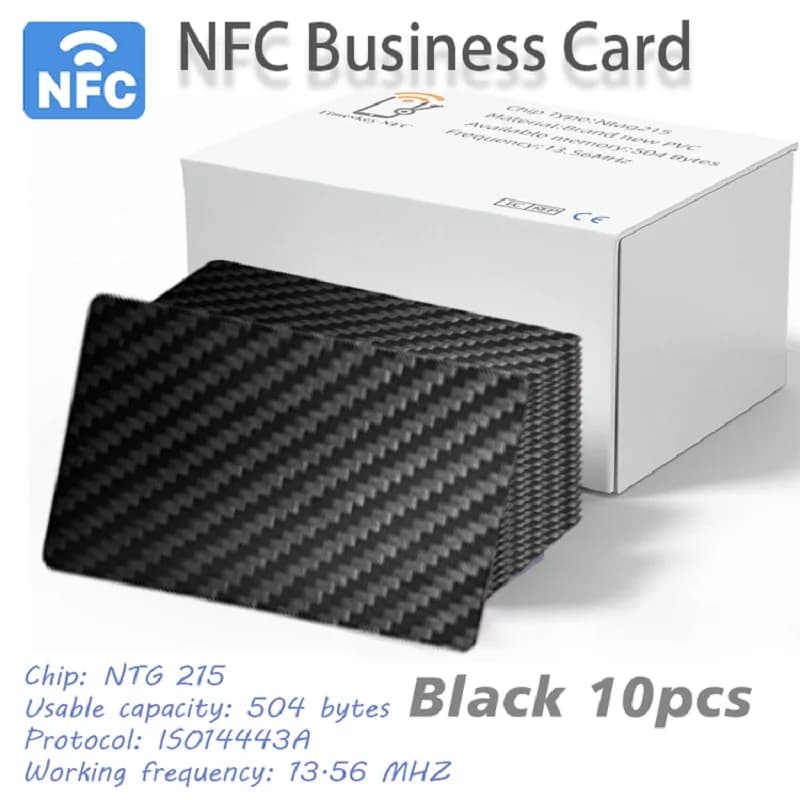 10 pz NFC Carta In Fibra di Carbonio NFC Tag 215 Chip Riscrivibile NFC 215 Tag NFC Carta Trasparente Compatibile Carta di Riconoscimento Sociale