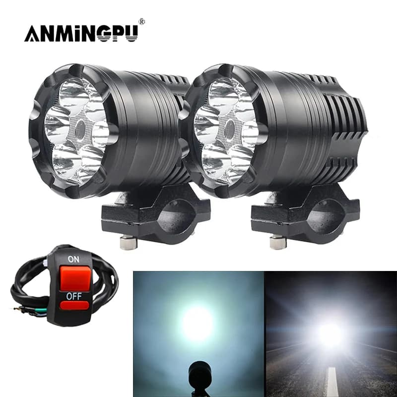 ANMINGPU Moto LED Faro Fendinebbia Faretto 12V LED Ausiliario Faro LED Moto Lampada Accessori Universale aggiuntivo