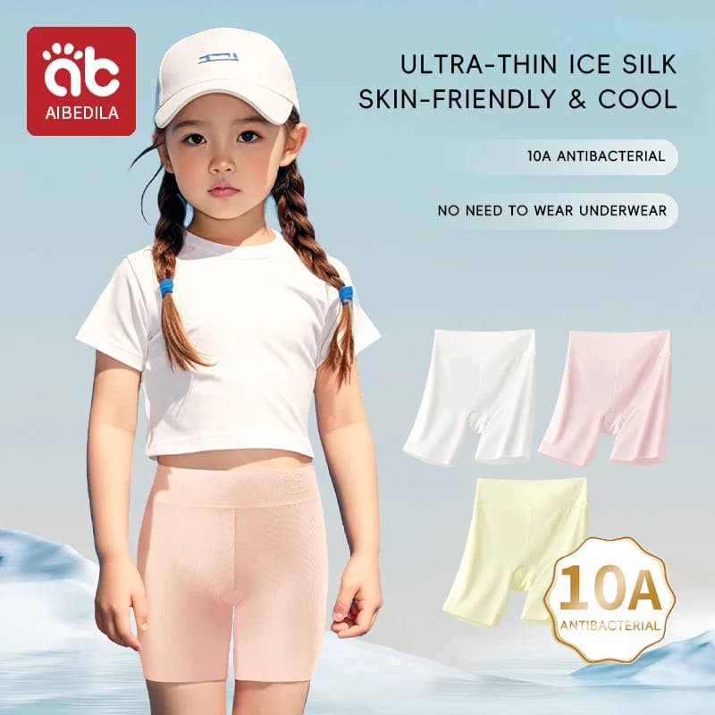 2 pezzi anti-esposizione pantaloni di sicurezza per bambini mutande 2in1 ragazze confortevole antibatterico biancheria intima a vita alta materiale di seta del ghiaccio