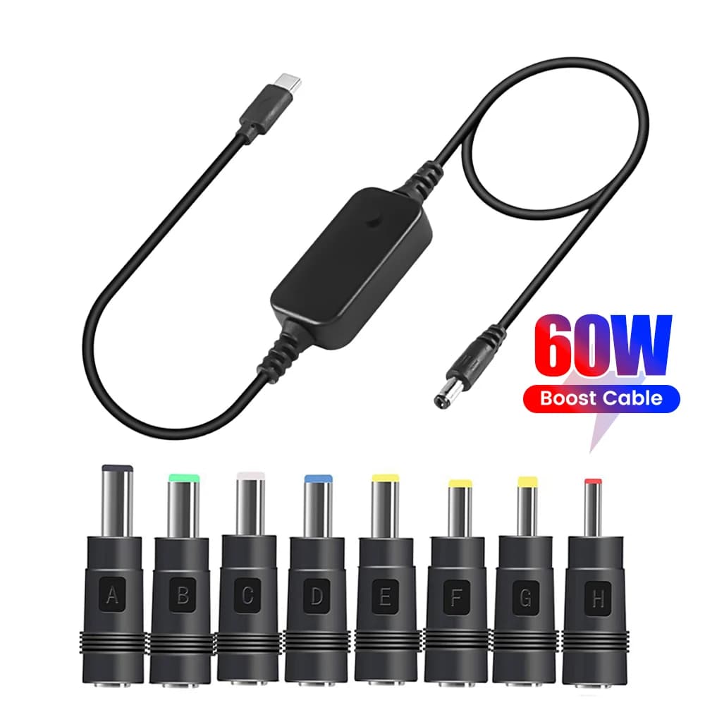 60W Type C To DC Boost Cable DC 5V/9V/12V/15V/20V WiFi to Power bank Cable Fast Charging Connector For Wifi Router Laptops Cord